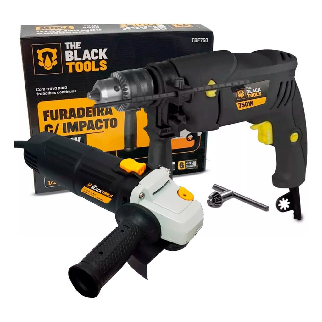 Imagem do Furadeira Eletrica 750w 1 2 13mm Com Esmerilhadeira Lixadeira The Black Tools