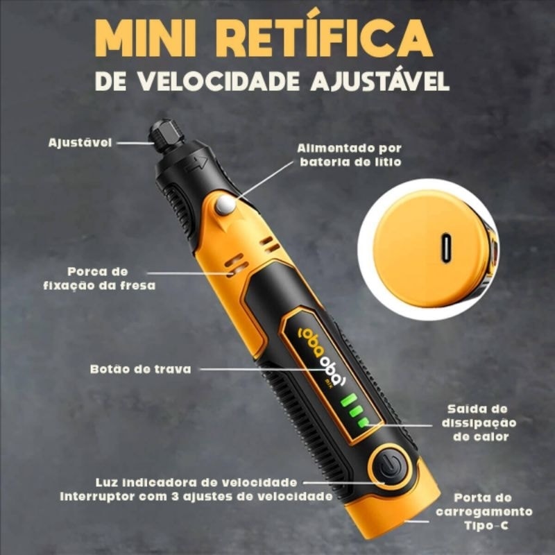 Imagem do Mini Retifica Portatil Multifuncional Sem Fio Com 57 Acessorios Com Garantia E Frete