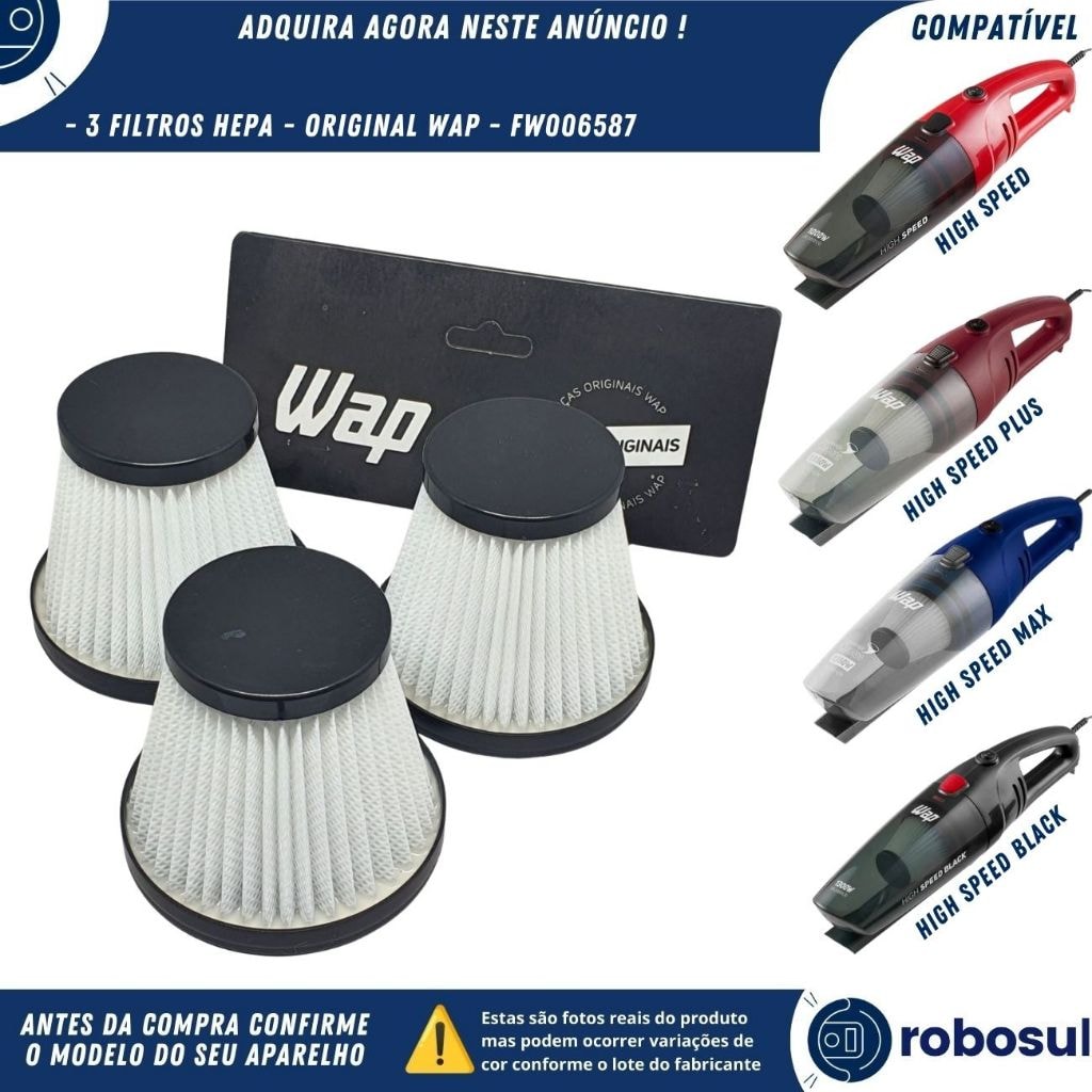 Imagem do Filtros Hepa Lavavel Original Wap High Speed Black Fw006587