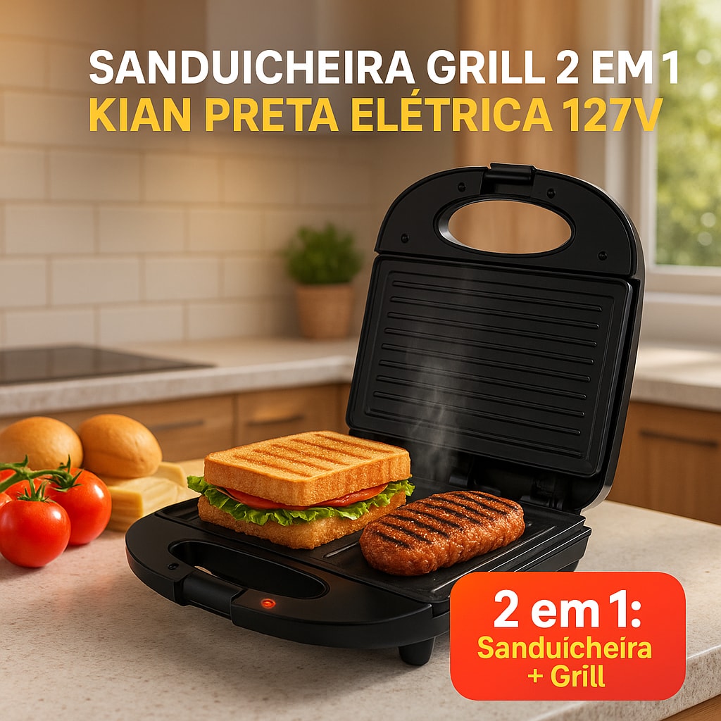 Imagem do Sanduicheira Grill 2 Em 1 Kian Preta Eletrica 127v