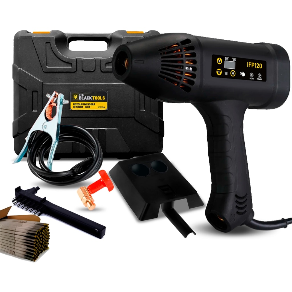 Imagem do Pistola De Solda Inversora Mma 220v 120a The Black Tools Com 1kg De Eletrodo 2 5mm