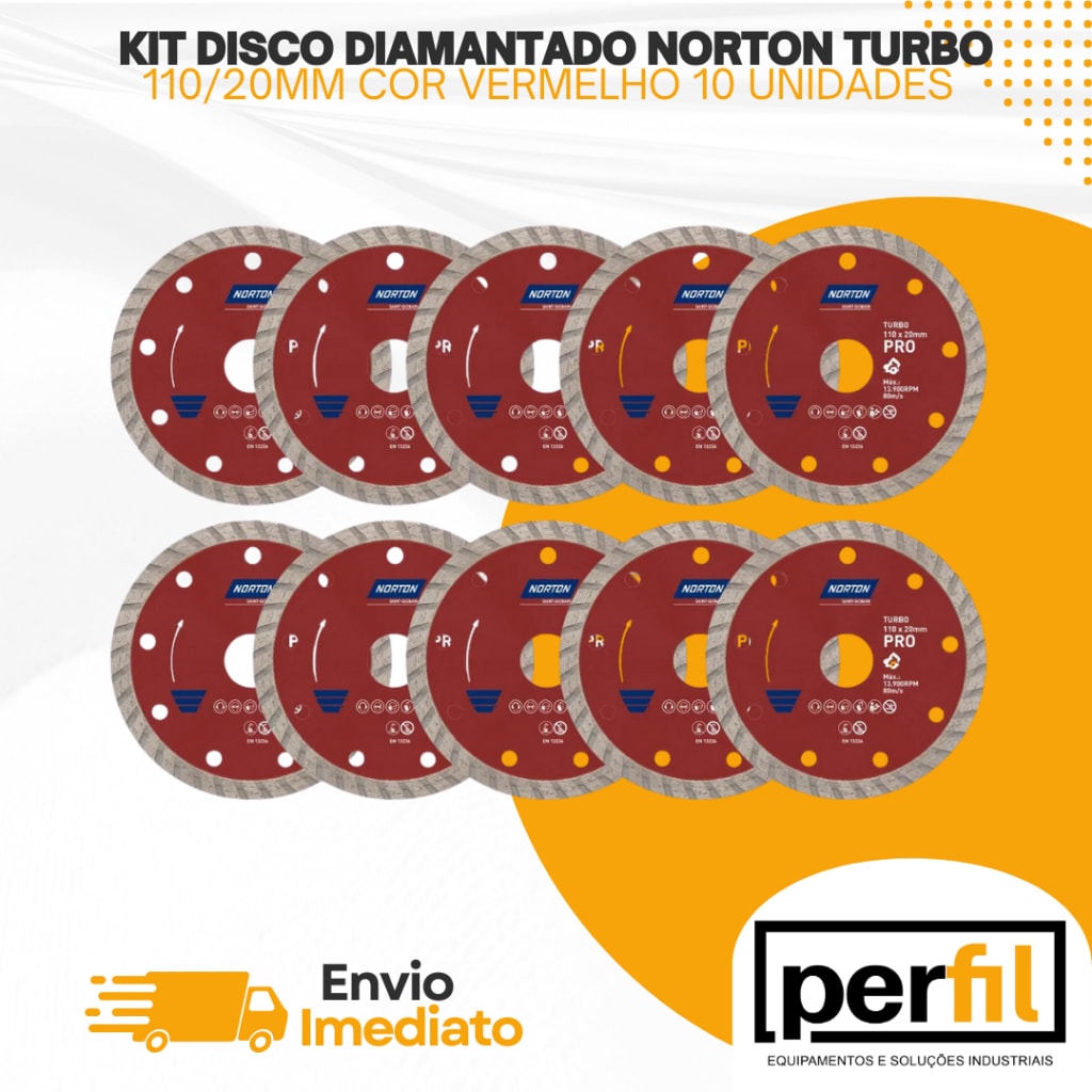Imagem do Kit 10 Un Disco De Corte Porcelanato 110 X 20mm Diamantado Pro Turbo Norton