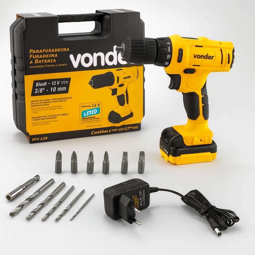 Imagem do Parafusadeira Furadeira A Bateria 12v Vonder Pfv120 Bivolt