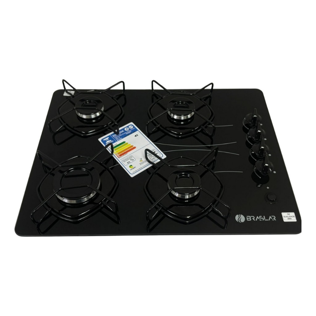Imagem do Cooktop Braslar Pop Gas 4 Bocas Bivolt Mesa Vidro Cor Preto