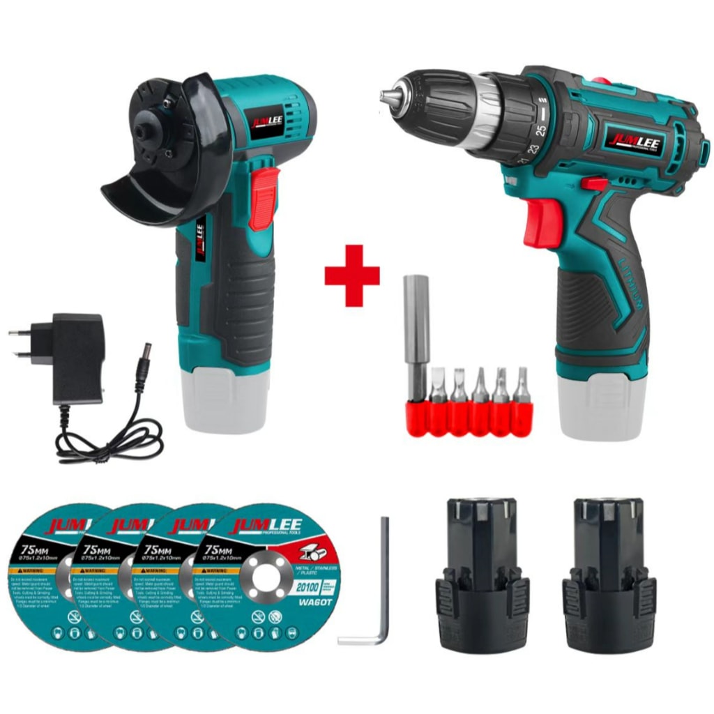 Imagem do Kit 2 Em 1 Esmerilhadeira Angular Parafusadeira Furadeira Sem Fio 12v Com Acessorios