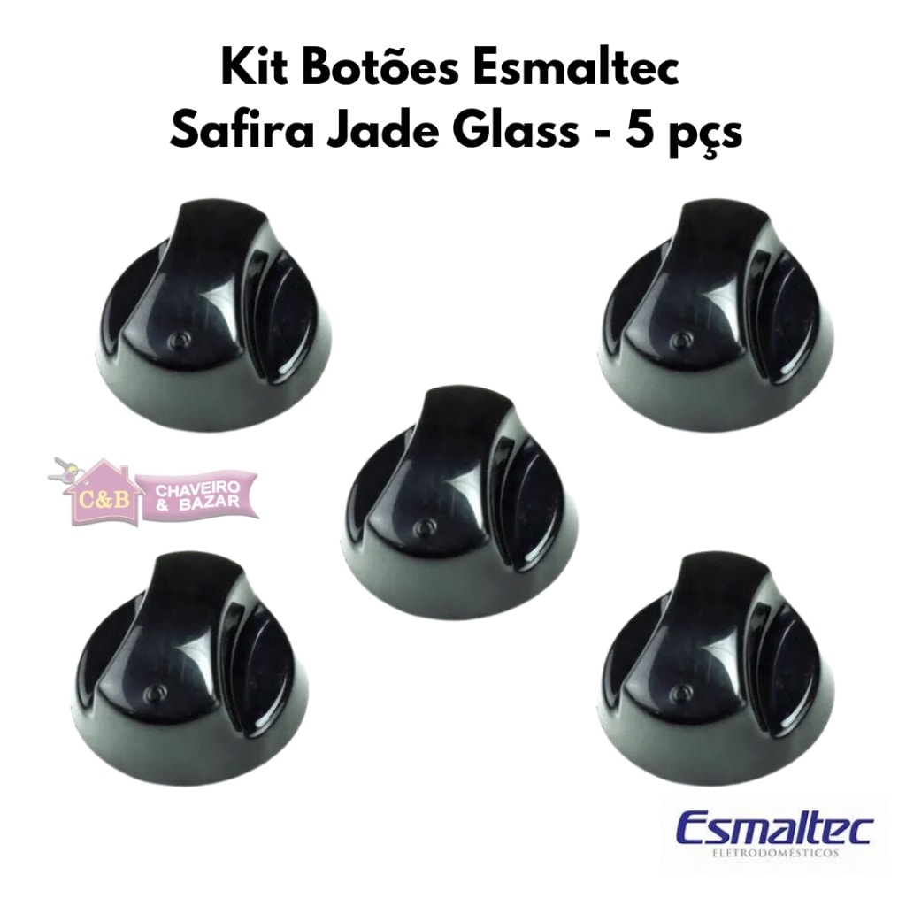 Imagem do Kit 5 Botao Fogao Esmaltec Jade Safira Glass Preto