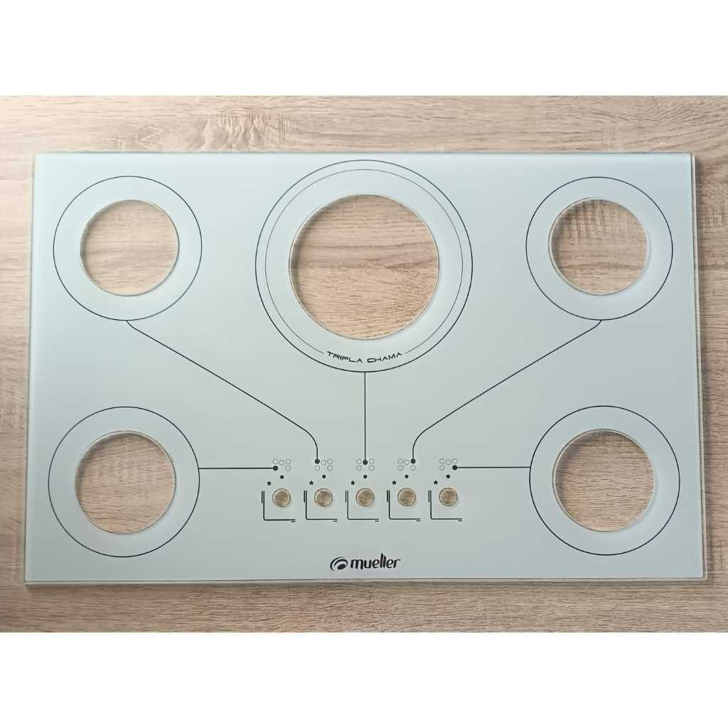 Imagem do Vidro Fogao Cooktop Mueller 5 Bocas Tripla Chama Branco