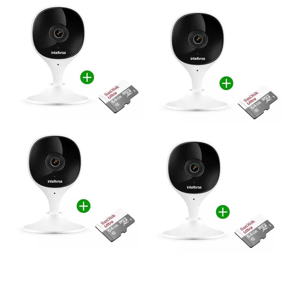 Imagem do Kit 4 Camera Wifi Imx Mibo Full Hd Intelbras Branca C Cartao 64gb