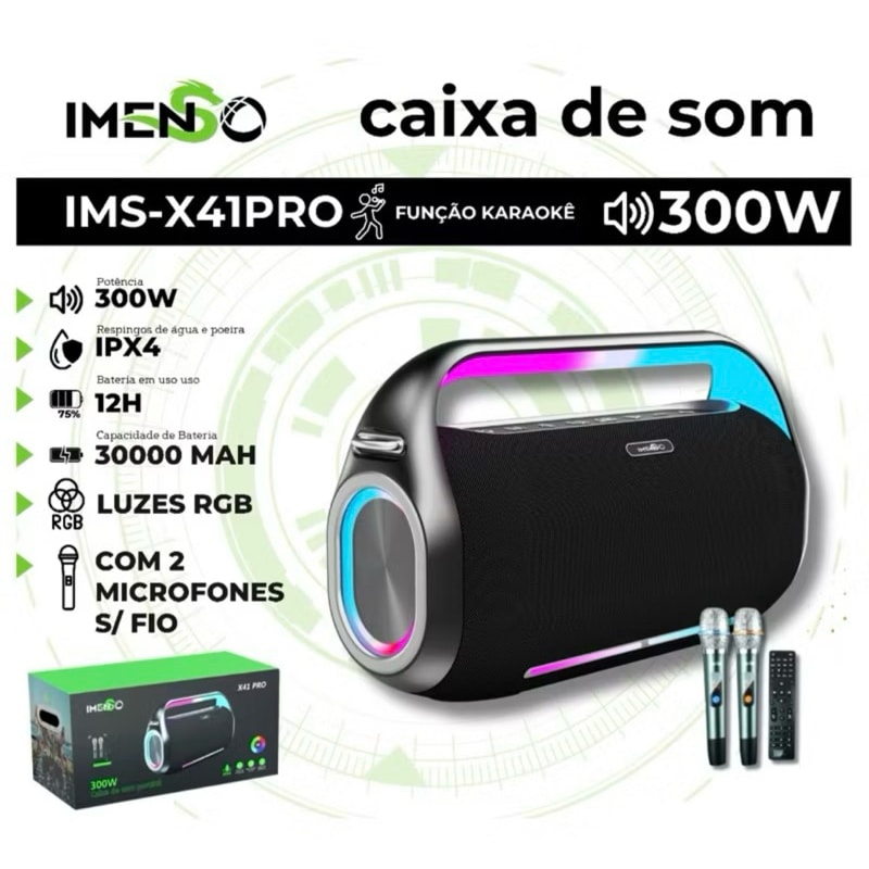 Imagem do Caixa De Som Imenso Ims X41 Pro 300w 30000mah Ipx4 C 2 Mic