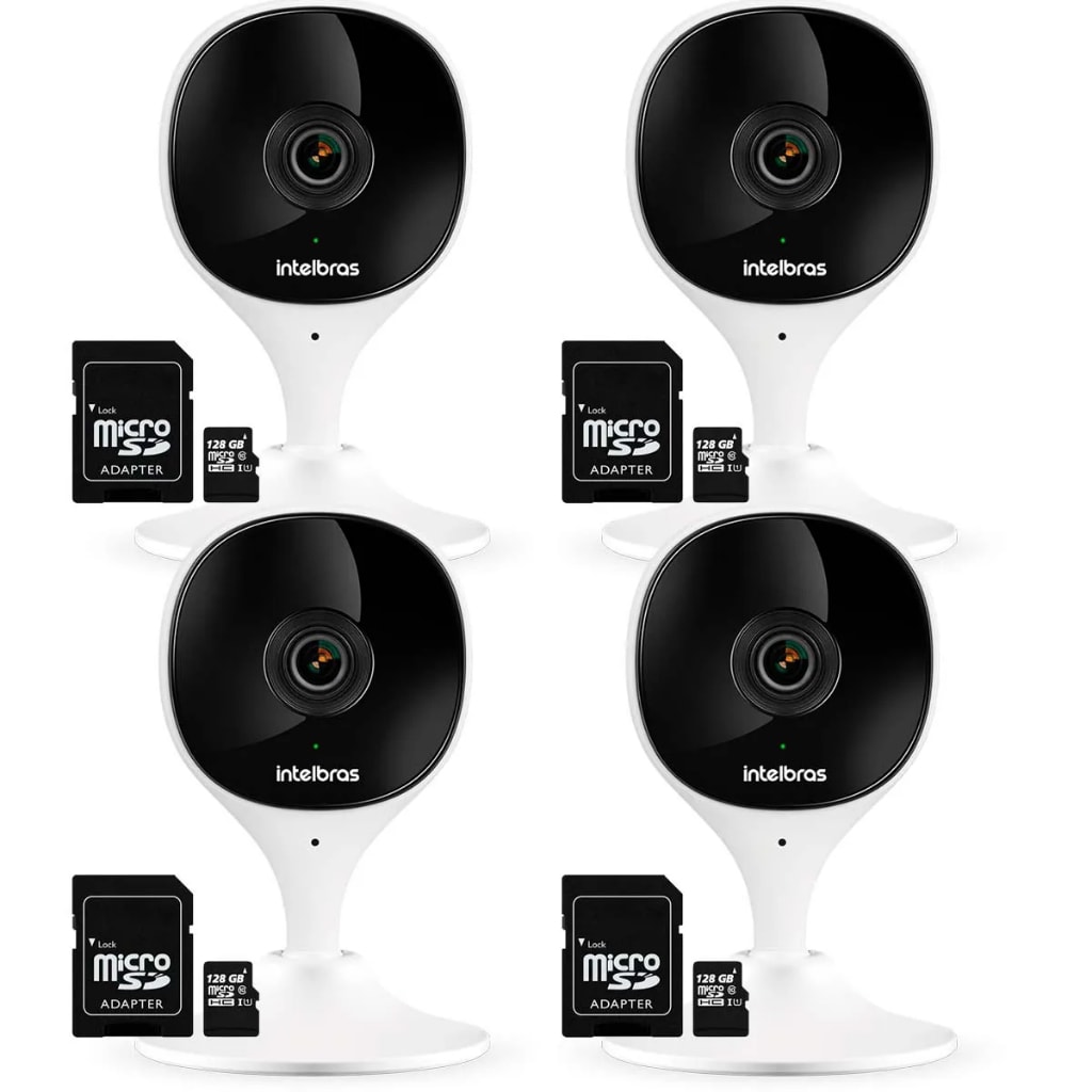 Imagem do Kit 4 Camera Wifi Imx Mibo Full Hd Intelbras Branca C Cartao 128gb