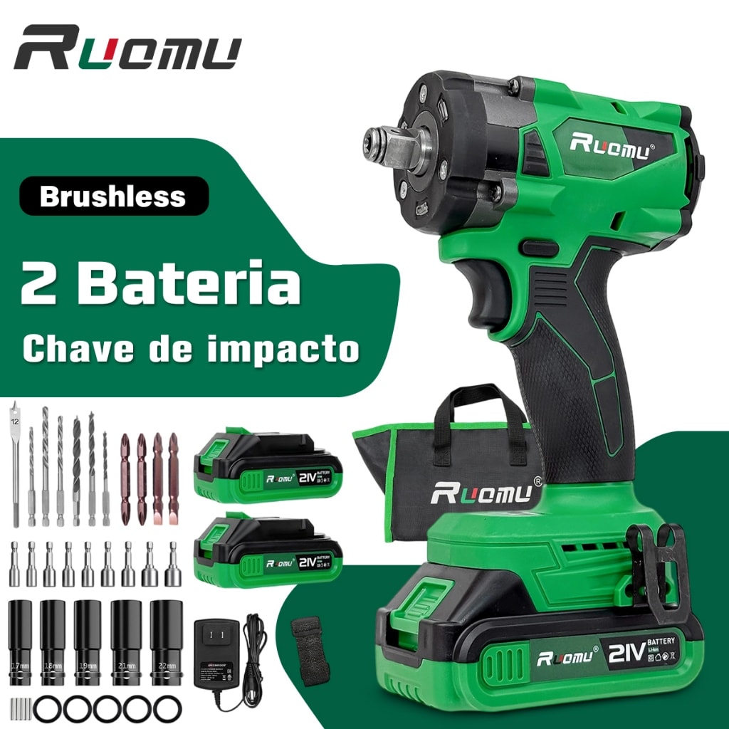 Imagem do Chave De Impacto 520nm Parafusadeira Furadeira 2 Baterias 21v Brushless