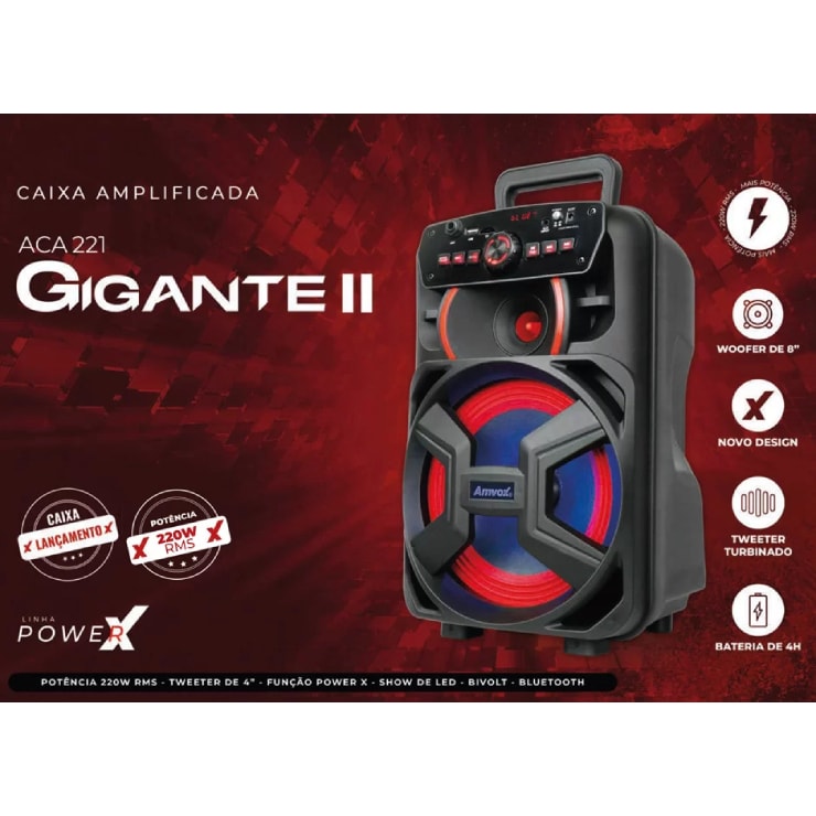 Imagem do Caixa De Som Amplificadora Amvox Aca 221 Gigante Ii Bluetooth Bateria 220w Rms Bivolt