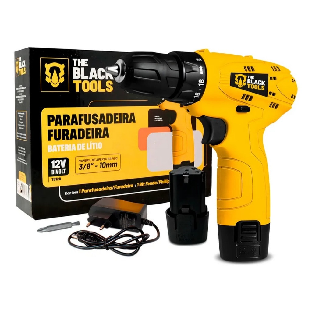 Imagem do Parafusadeira Furadeira The Black Tools Tb12a 3 8 A Bateria Cor Amarelo Frequencia 60hz