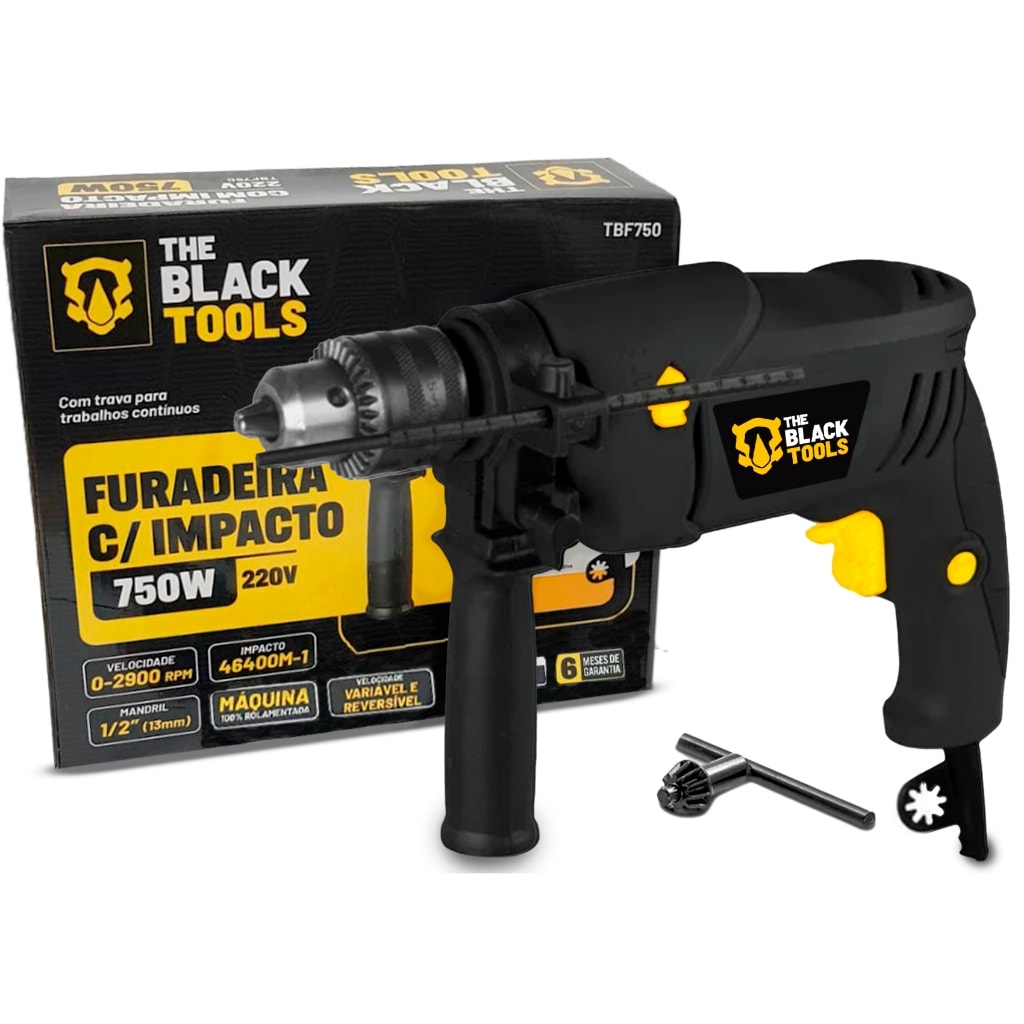 Imagem do Furadeira De Impacto Eletrica Profissional Portatil 1 2 Pol 13mm 750w Tbf750 The Black Tools