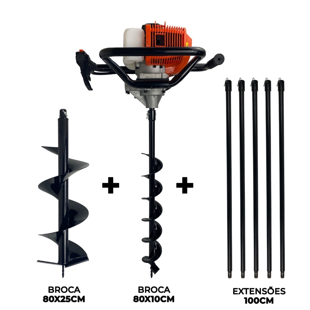 Imagem do Perfurador De Solo A Gasolina 52cc 2 5hp Com Brocas 80x10cm 80x25cm 5 Extensores 1m Fak520ps Carbon Fak