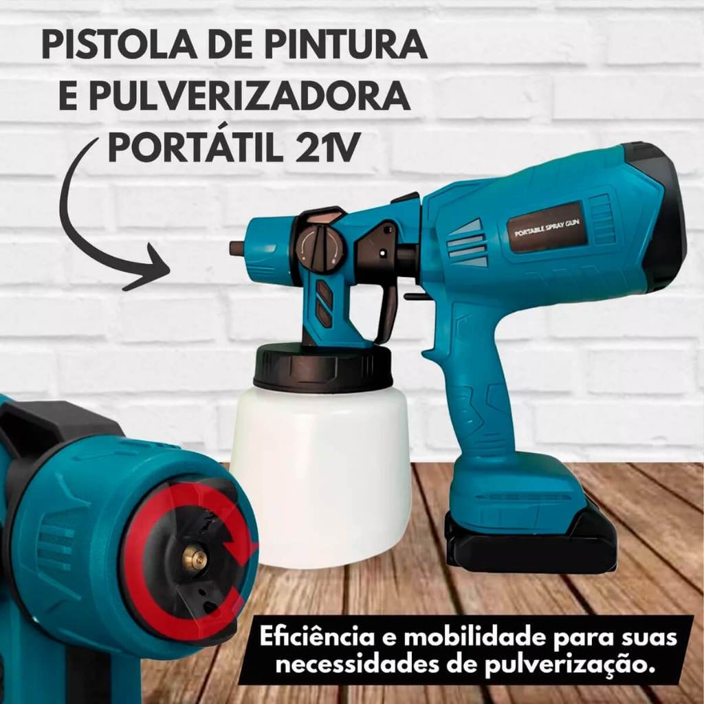 Imagem do Pistola De Pintura Pulverizadora Portatil 21v Sem Fio 1000ml Com 2 Baterias