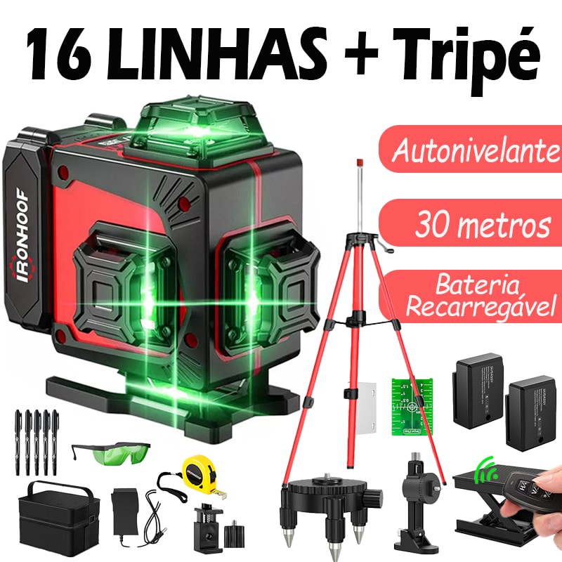 Imagem do Nivel A Laser Profissional Com Tripe 16 Linhas Verde 2 Linhas 360