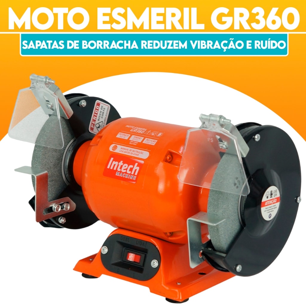 Imagem do Moto Esmeril De Bancada Profissional 1 2 Hp Gr360 Intech Machine Bivolt 360w