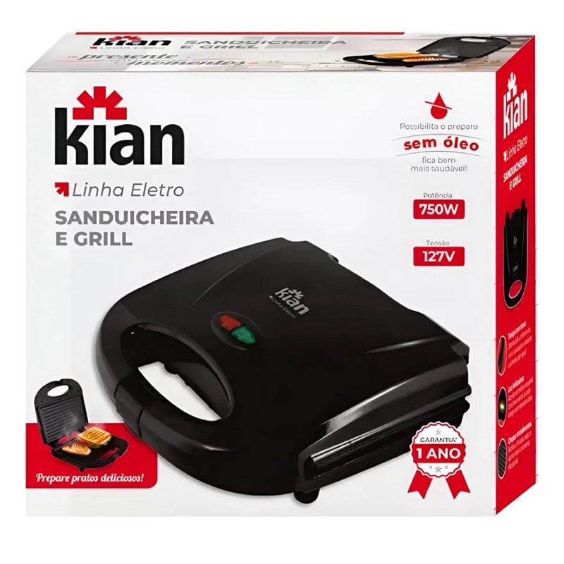 Imagem do Sanduicheira Grill 2 Em 1 Preta Eletrica 127v 750w Kian Preto 127v