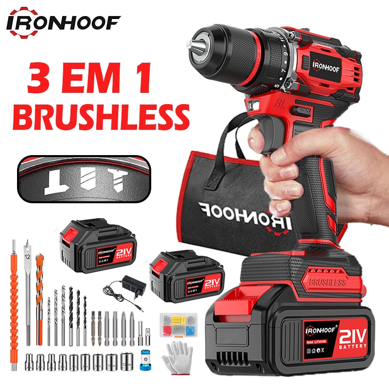 Imagem do Parafusadeira E Furadeira Eletrica 2 Bateria Profissional Brushless Bivolt