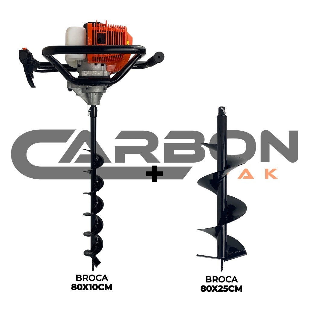 Imagem do Perfurador De Solo A Gasolina 52cc 2 5hp Com Brocas 80x10cm 80x25cm Carbon Fak