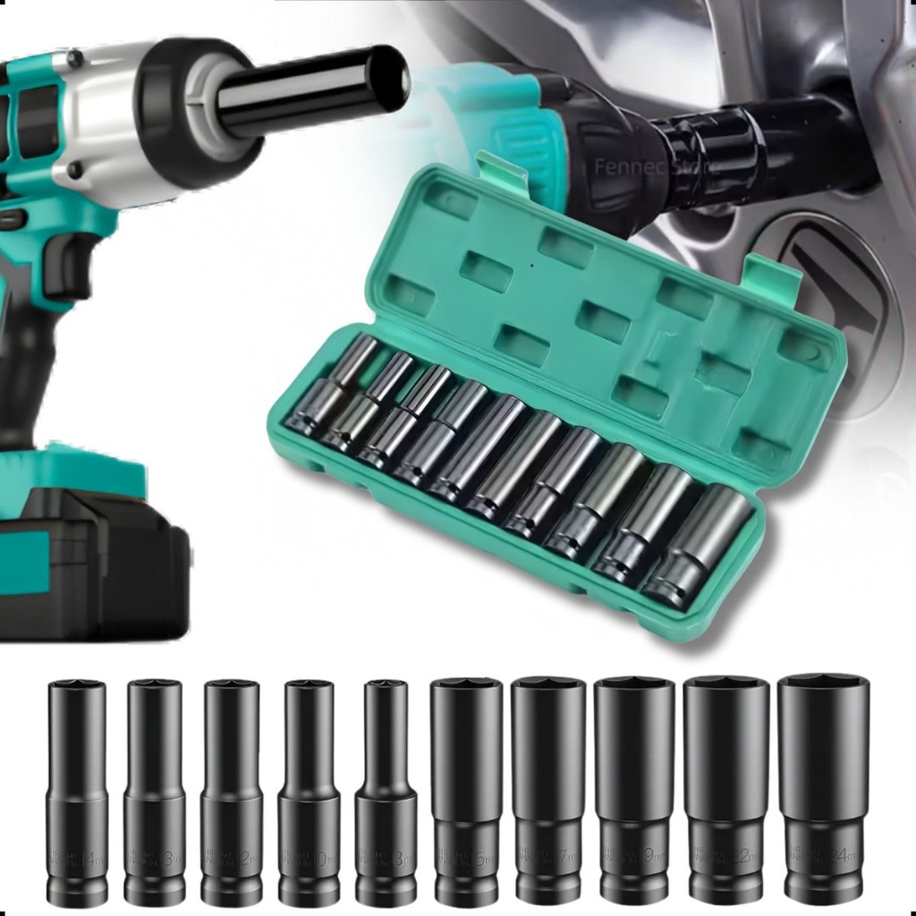 Imagem do Jogo Soquete Longo Sextavado Impacto 1 2 8 24 Mm 10pcs Preto