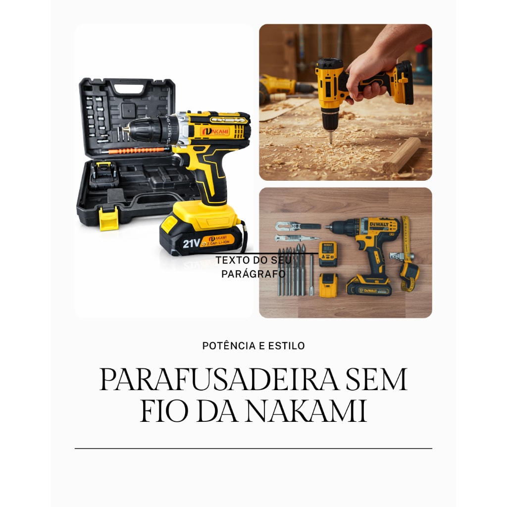 Imagem do Parafusadeira Furadeira 21v A Bateria Com Maleta Acessorios Bivolt