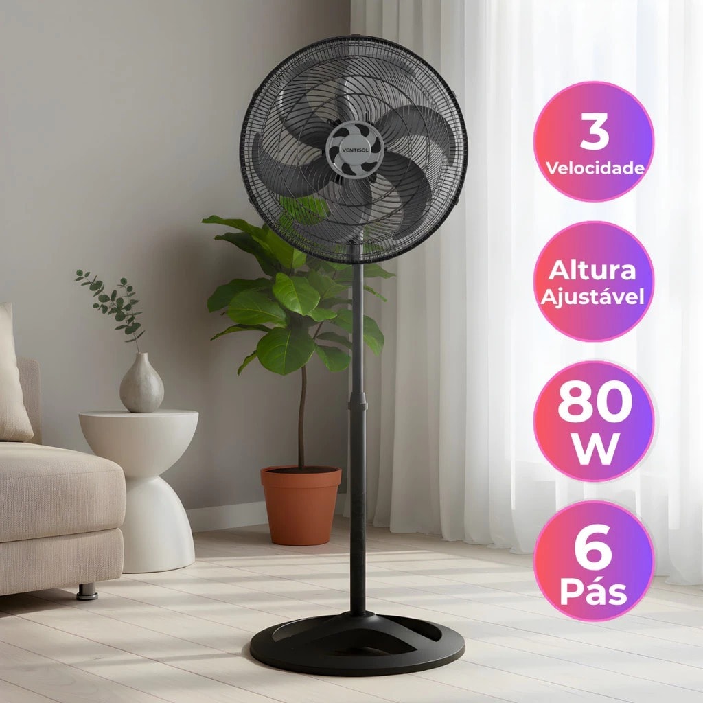 Imagem do Ventilador De Coluna 40cm Ventisol Turbo 6 Pas Preto 220v Silencioso E Potente