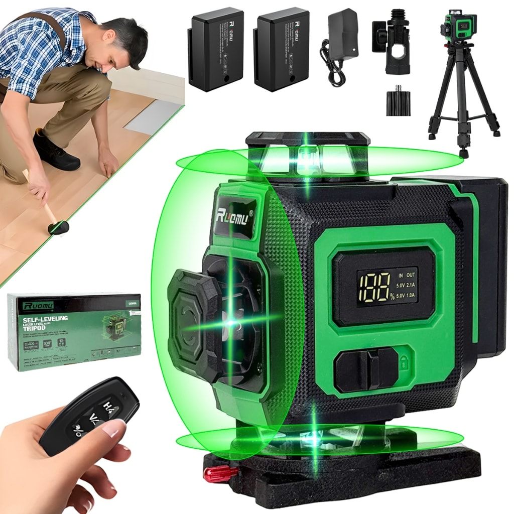 Imagem do Nivel A Laser 16 Linhas 4d Verde 360 Profissional 2 Baterias Com Tripe