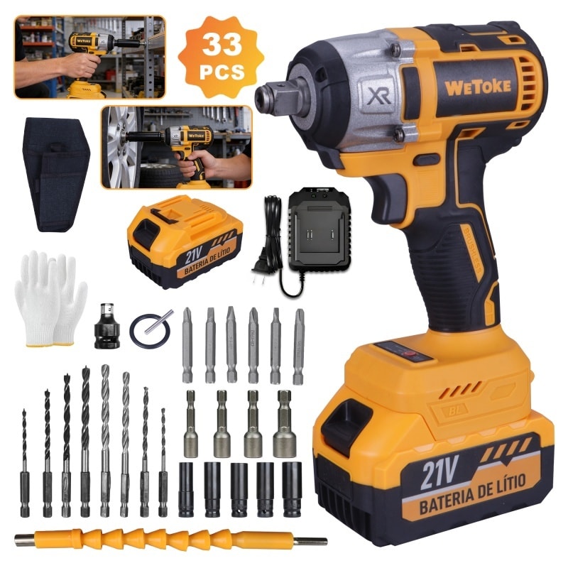 Imagem do Chave Impacto Bateria 21v Parafusadeira Furadeira Brushless Amarelo 127 220v