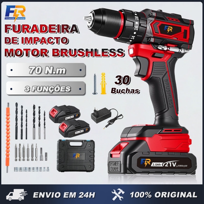 Imagem do Furadeira Parafusadeira De Impacto Sem Fio Profissional Brushless 21v Com 27pcs