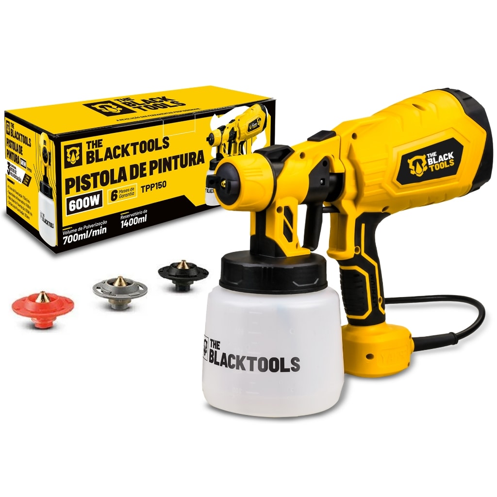 Imagem do Pistola De Pintura E Pulverizadora Eletrica Portatil Hvlp 1 250l 600w Tpp150 The Black Tools