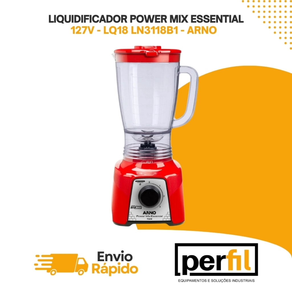 Imagem do Liquidificador Power Mix Essential Arno 127v 700w Vermelho Lq18 Copo 2l 3 Velocidades