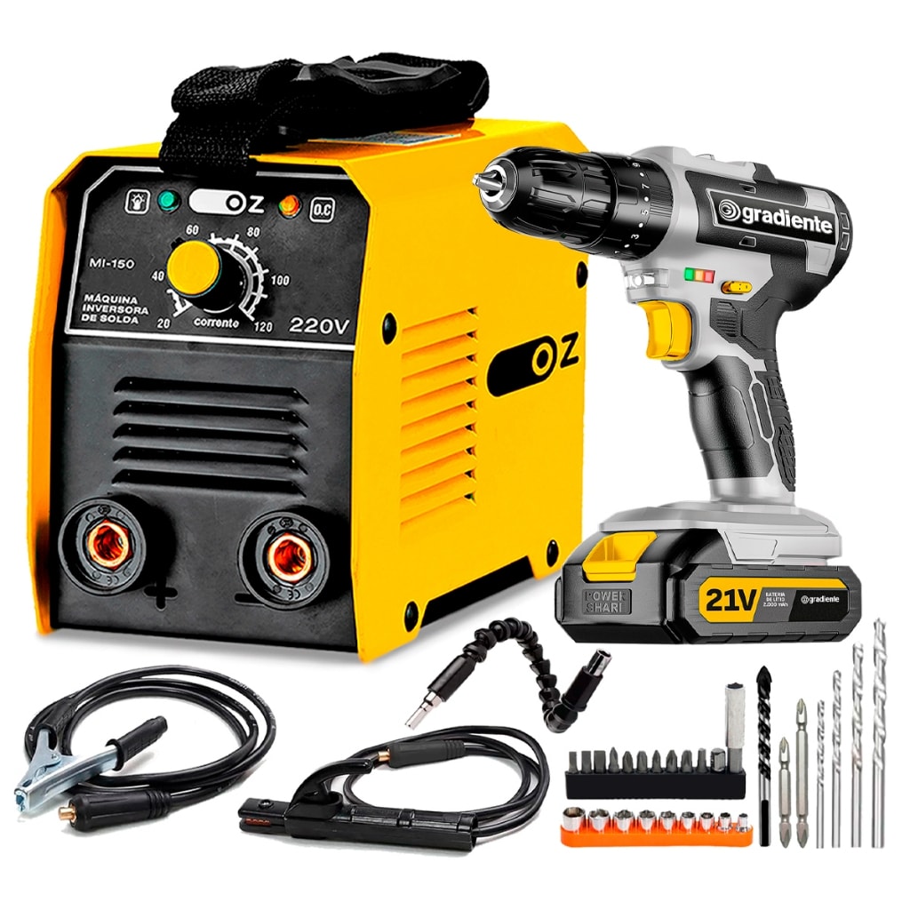 Imagem do Maquina Inversora De Solda 120a Oz Mi150 Parafusadeira Furadeira Profissional Bateria 21v