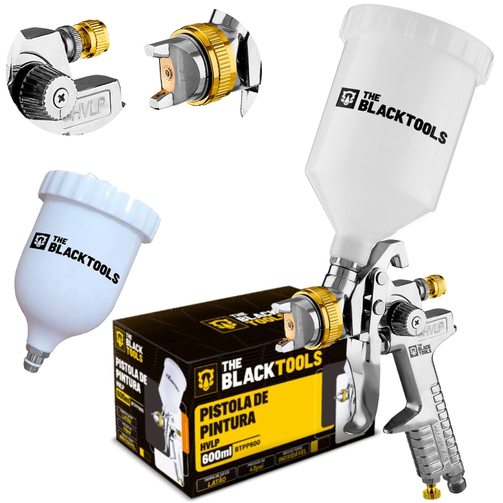 Imagem do Pistola De Pintura Gravidade Hvlp Profissional Copo 600ml The Black Tools