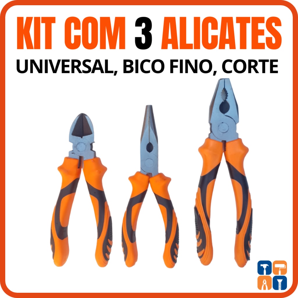 Imagem do Jogo De Alicate Universal Corte Kit 3 Alicates Multiuso Universal E Corte