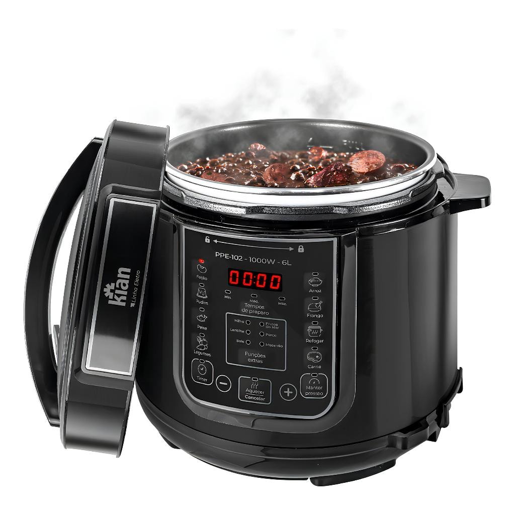Imagem do Panela De Pressao Eletrica 5 Litros Aco Inox Preto Multifuncional Kian Ppe 101 127v 900w