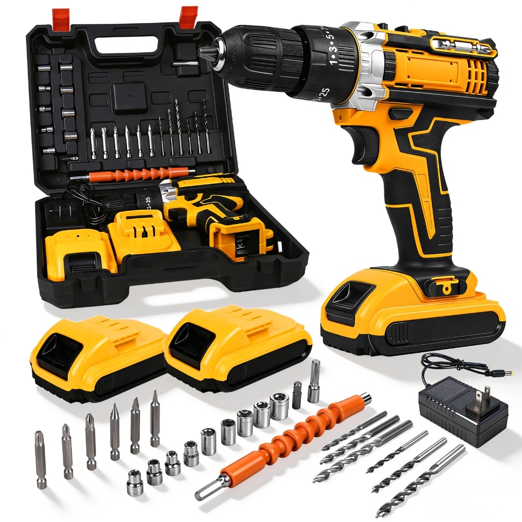 Imagem do Kit Parafusadeira Furadeira Sem Fio Impacto Com 2 Baterias 21v 45nm Profissional Maleta Brocas Bits