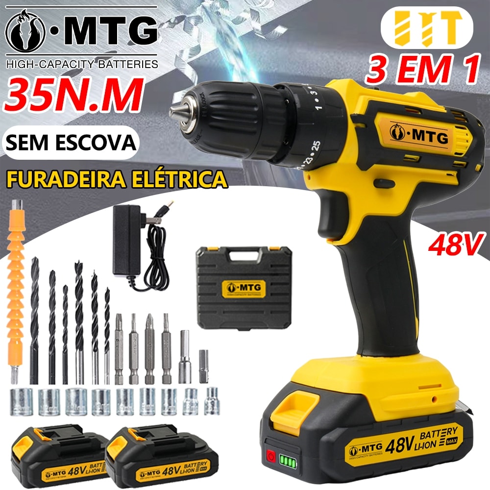 Imagem do Furadeira Parafusadeira Brushless 48v 45nm Profissional 2 Baterias E Maleta Hanabi