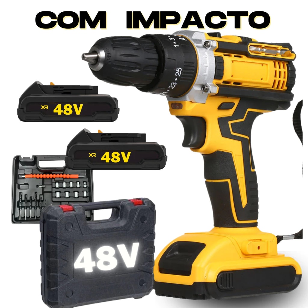 Imagem do Parafusadeira Furadeira De Impacto A Bateria Recarregavel Sem Fio 48v 2 Baterias