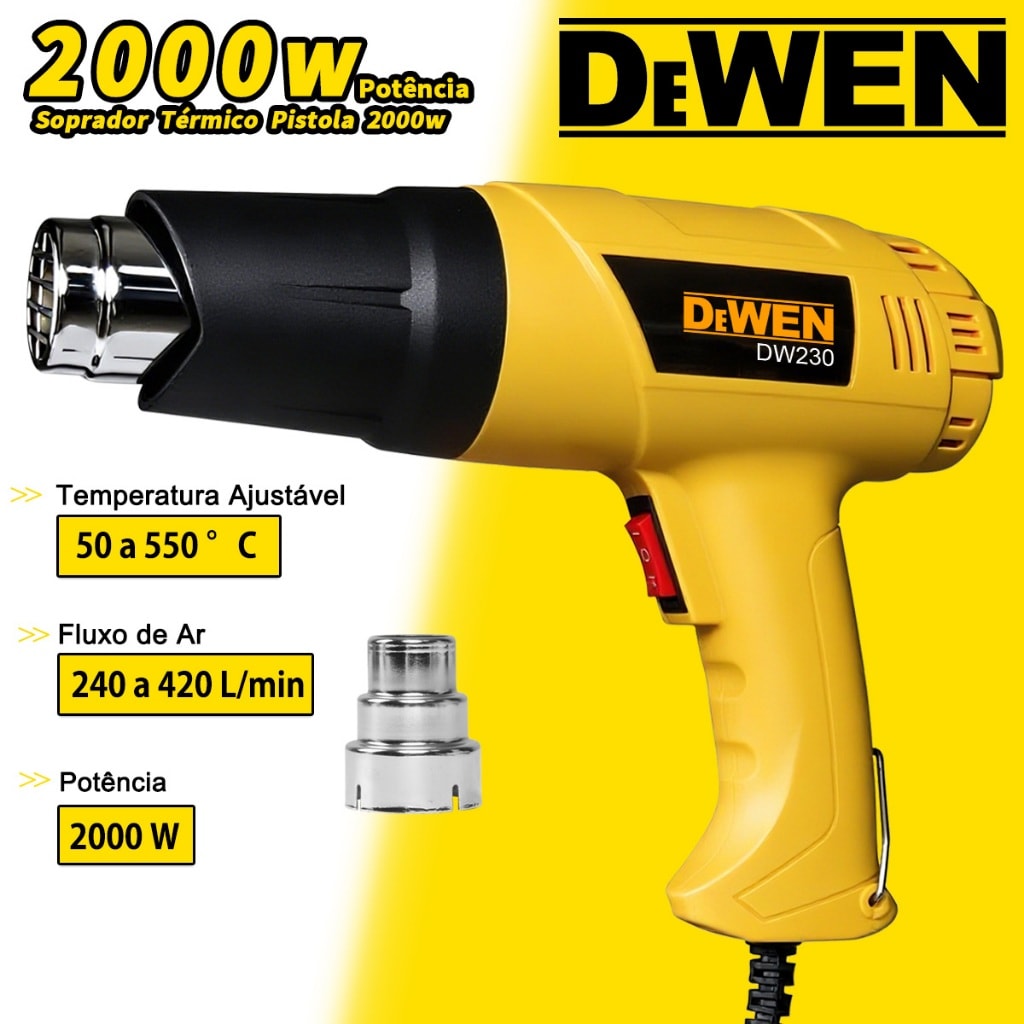 Imagem do Soprador Termico 2000w Dewen Profissional 550 C 2 Estagios Alta Temperatura Acessorios