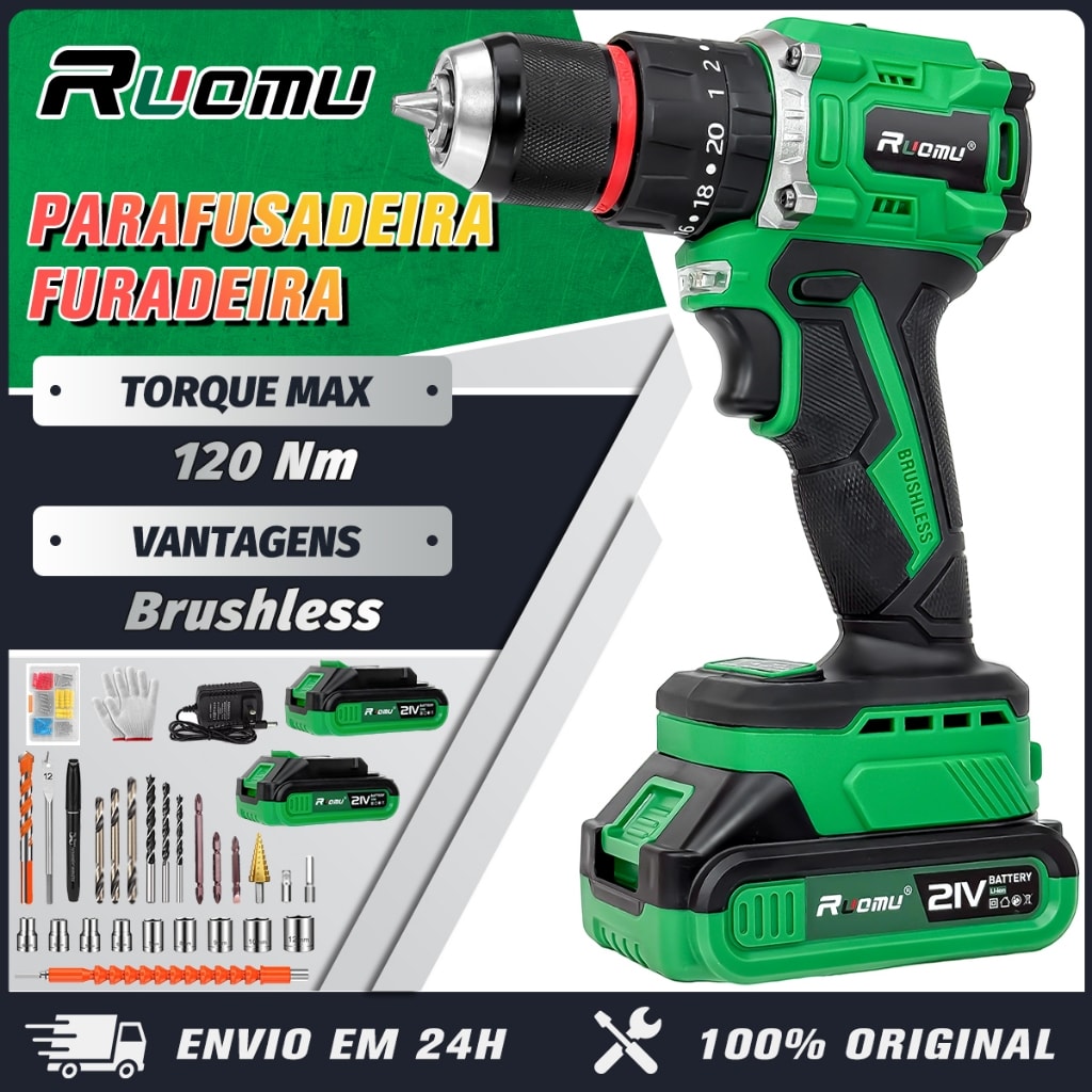 Imagem do Furadeira Parafusadeira De Impacto A Bateria Sem Fio Profissional 21v Brushless
