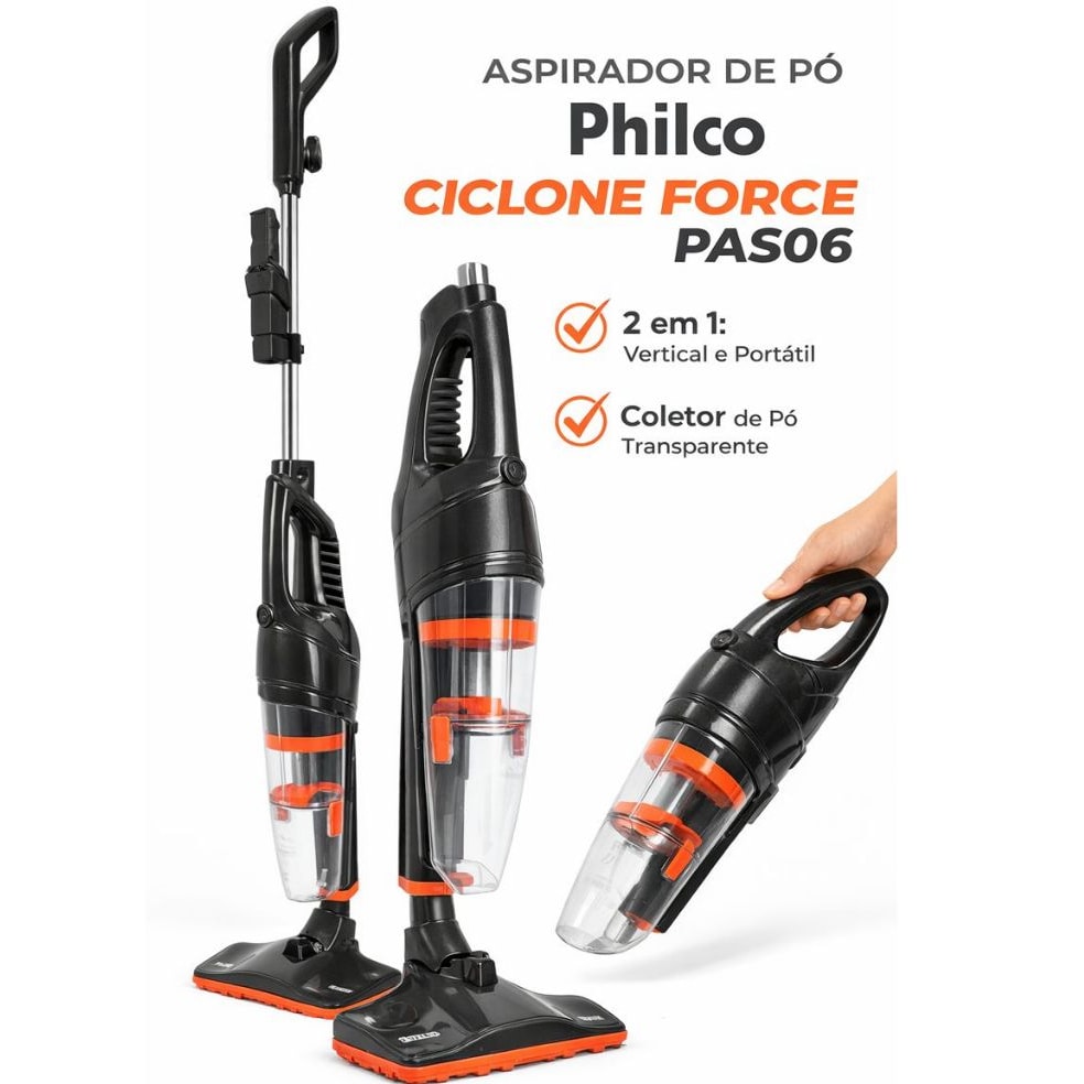Imagem do Aspirador De Po Ciclone Force Vertical 2 Em 1 Pas06 Portatil1250w Philco
