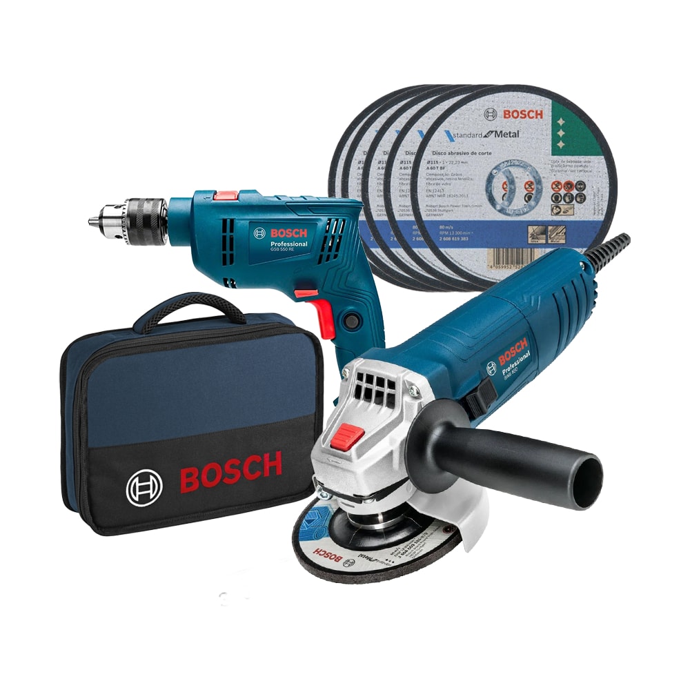 Imagem do Kit Bosch Profissional Esmerilhadeira Gws 770 Furadeira Gsb 550