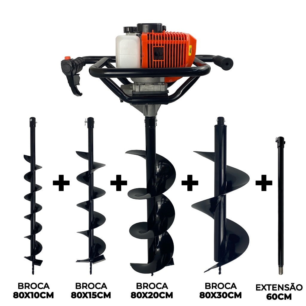Imagem do Perfurador De Solo A Gasolina 52cc 2 5hp Com 4 Brocas E Extensor Carbon Fak