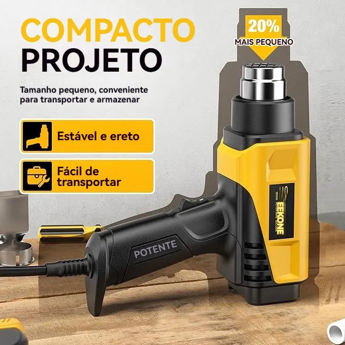 Imagem do Soprador Pistola Termico Ar Quente 2000w Profissional 110w Amarelo 110v