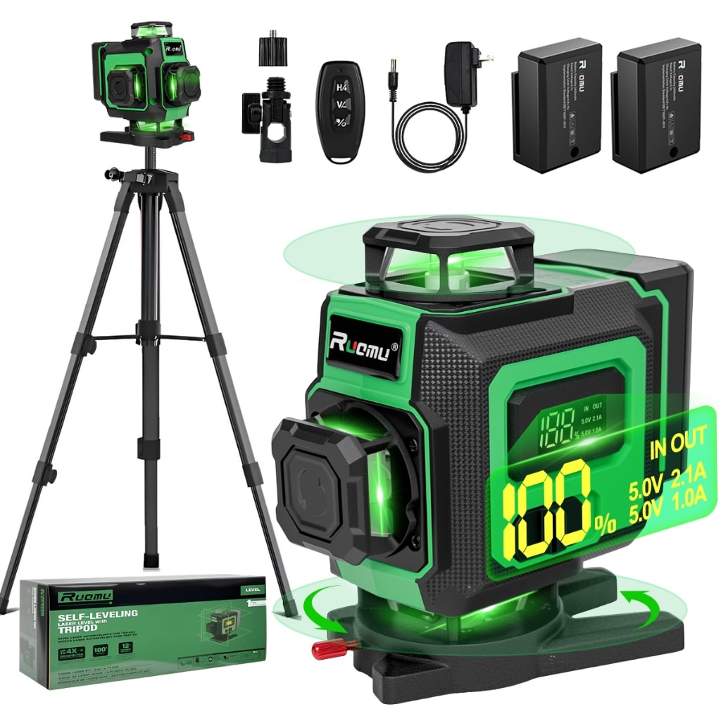 Imagem do Nivel A Laser Profissional 16 Linhas Verde 360 2 Bateria Recarregavel Com Tripe
