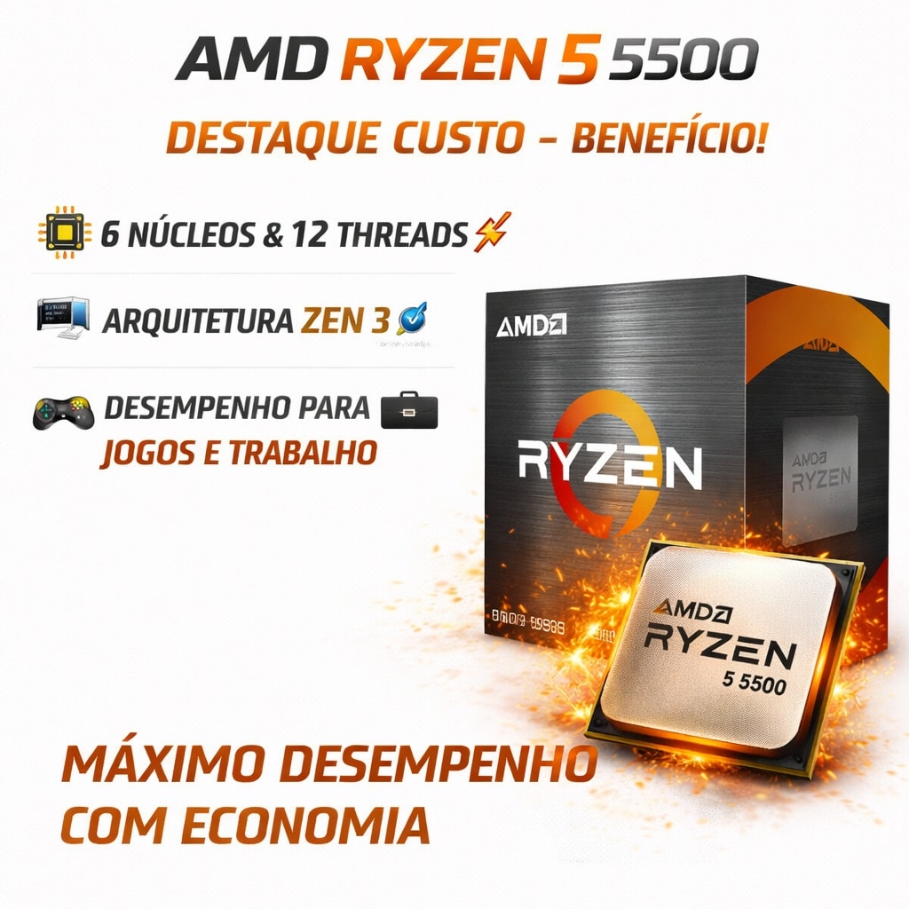 Imagem do Processador Amd Ryzen 5 5500 3 6ghz Turbo 4 2ghz 16mb Cache Am4