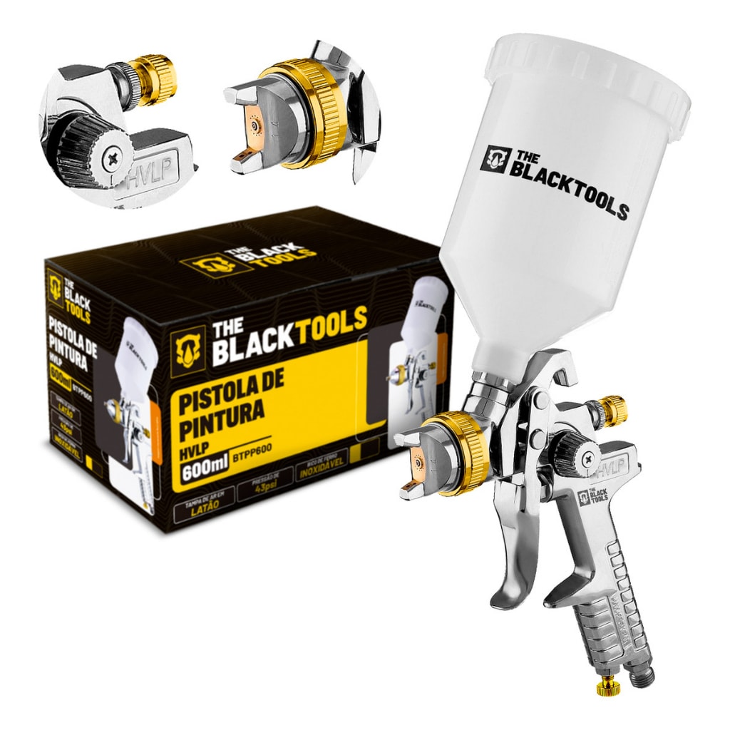 Imagem do Pulverizadora De Pintura Profissional Automotiva Alta Pressao Hvlp 600ml Btpp600 The Black Tools