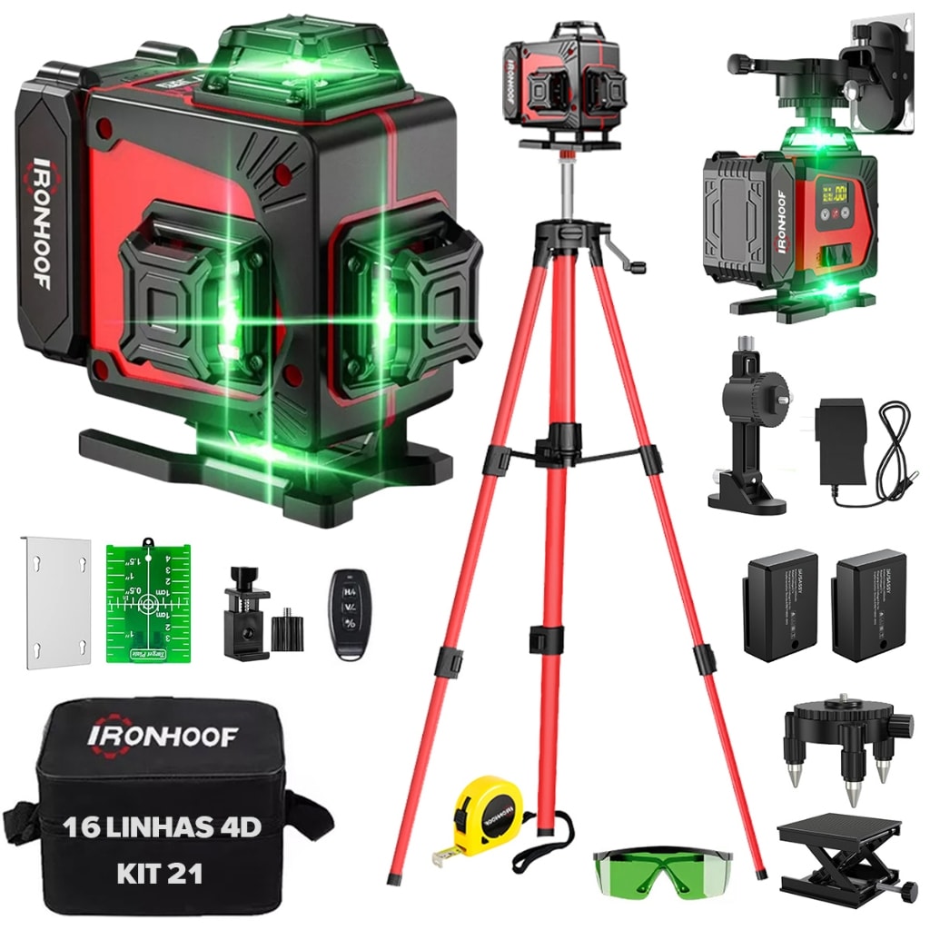 Imagem do Nivel A Laser 16 Linhas Profissional 4d Verde Autonivelante Com Tripe